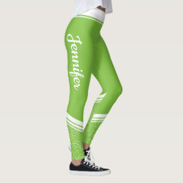 Grönt blommigt vit rand och namn modern gigantisk leggings