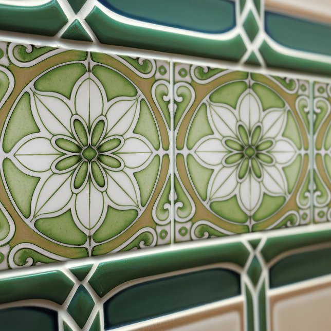 Grönt Blommigt Wall Decor Art nouveau Backsplash Kakelplatta (Skapare uppladdad)