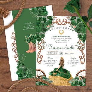 Grönt Blommigt Western Ranch Charra Quinceañera Inbjudningar