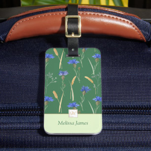 Grönt Blommigt Wildblommonogram Bagagebricka