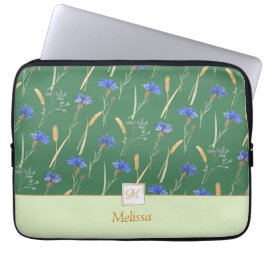 Grönt Blommigt Wildblommonogram Laptop Fodral
