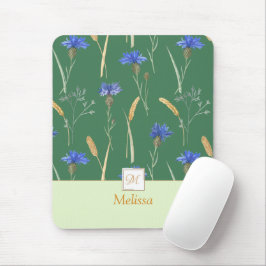 Grönt Blommigt Wildblommonogram Musmatta