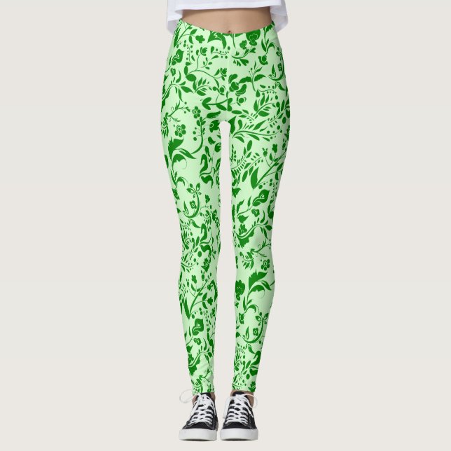 Grönt Blommönster G01. L Grönt BG Leggings (Framsida)