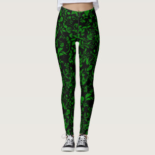 Grönt Blommönster G01. Svart BG Leggings