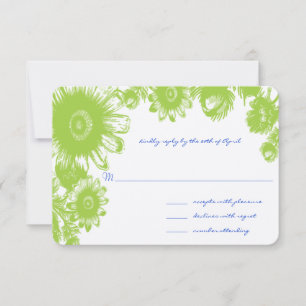 Grönt blommönster och Lapisblått bröllops-RSVP-kor OSA Kort