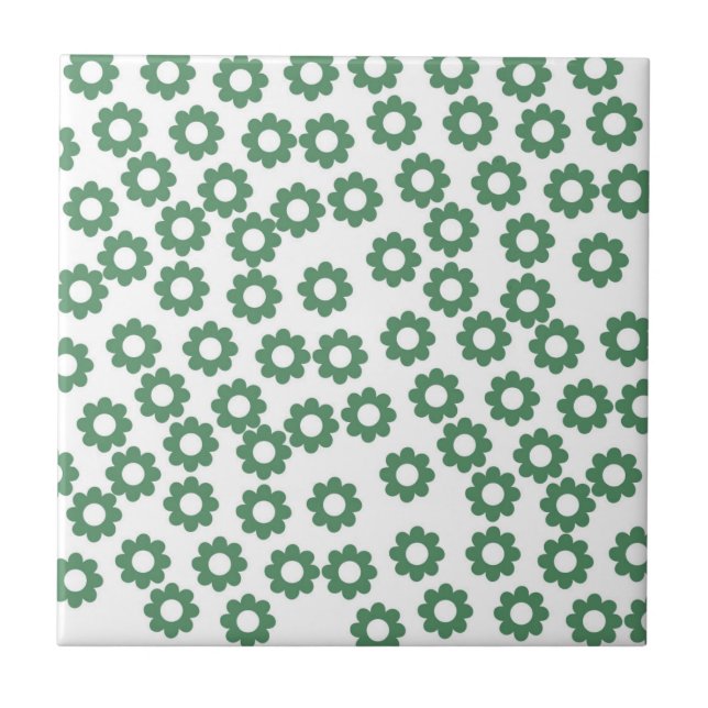 Grönt Blommönster Y2K Stil Kakelplatta (Framsidan)