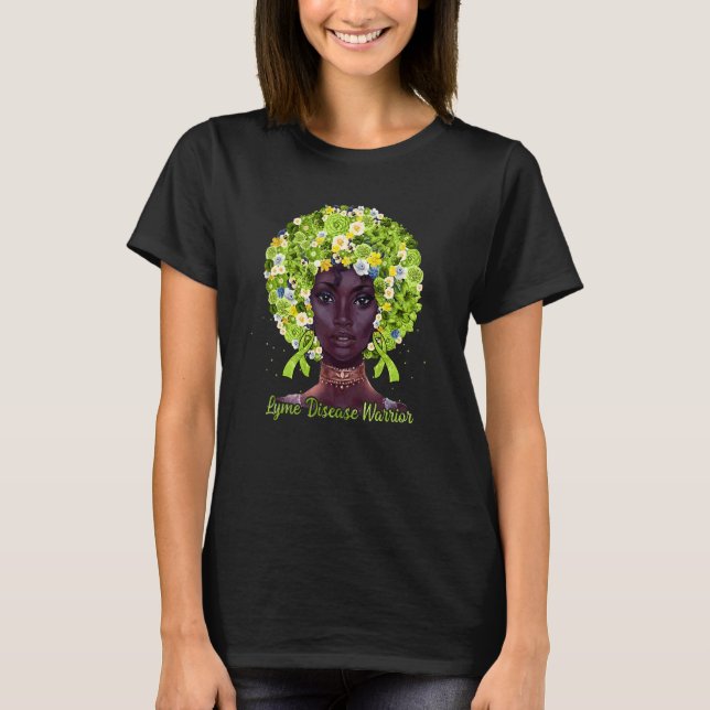 Grönt Blommor Afro Hair Black Woman Lyme Disease W T Shirt (Framsida)