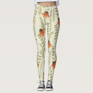Grönt, blommor, orange, natur. leggings