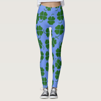 Grönt blommor på blått leggings