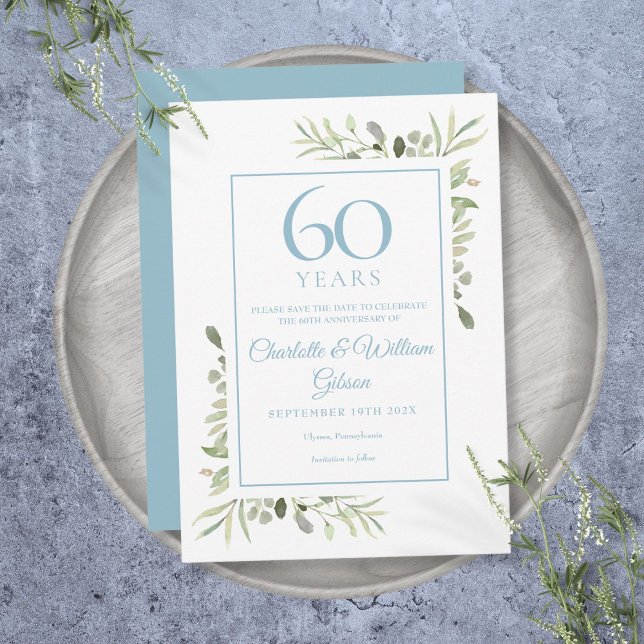 Grönt blomster 60-årsjubileum Spara datumet Inbjudningar (Greenery Floral 60th Anniversary Save the Date Invitation)