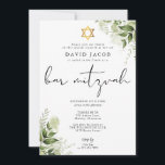 Grönt blomster elegant monogram Bar Mitzvah Inbjudningar<br><div class="desc">Denna eleganta botaniska gröna blomster Bar Mitzvah-inbjudan kan anpassas med din information i chic typografi med monogram-initialer på baksidan. Designad av Thisisnotme©</div>
