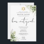 Grönt blomster elegant monogram Bar Mitzvah Inbjudningar<br><div class="desc">Denna eleganta botaniska gröna blomster Bar Mitzvah-inbjudan kan anpassas med din information i chic typografi med monogram-initialer på baksidan. Designad av Thisisnotme©</div>