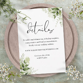Grönt blomster elegant script bröllopsdetaljer tilläggskort