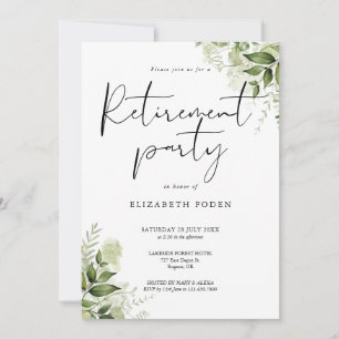 Grönt blomster elegant skript pensionsfest inbjudningar