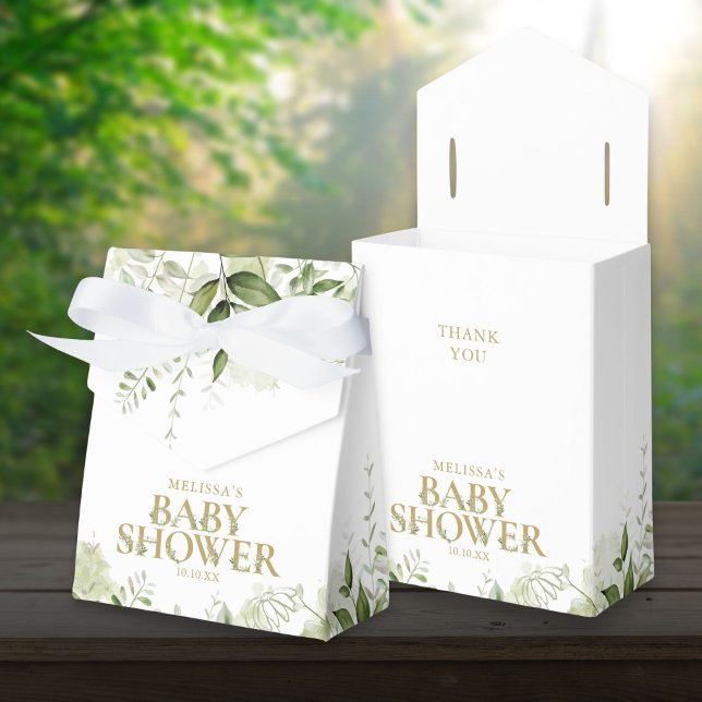 Grönt blomster guld presentlåda för baby shower (Greenery Floral Gold Baby Shower Favor Box)