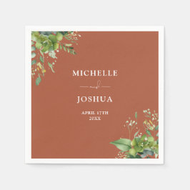 Grönt blomster modern terrakotta bröllop pappersservett