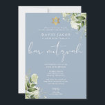 Grönt blomster monogram Blå Bar Mitzvah Inbjudningar<br><div class="desc">Denna eleganta botaniska gröna blomster Bar Mitzvah-inbjudan kan anpassas med din information i chic typografi med monogram-initialer på baksidan. Designad av Thisisnotme©</div>