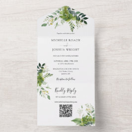 Grönt blomster QR-kod Elegant monogram bröllop