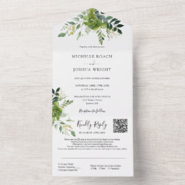 Grönt blomster QR-kod monogram bröllop