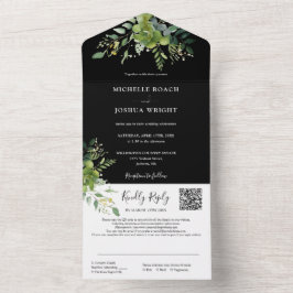 Grönt blomster QR-kod svart och vitt bröllop
