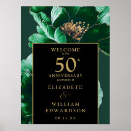 Grönt blomster svart och guld 50-årsjubileumsskylt poster