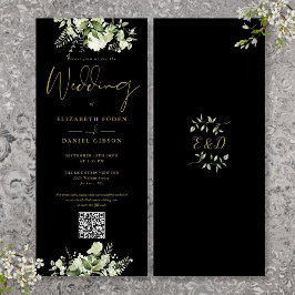 Grönt blomster svart och guld QR-kod Bröllop Inbjudningar