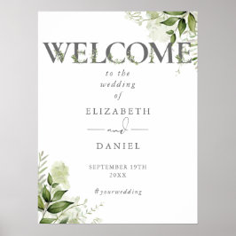 Grönt blomster typografi bröllop välkomstskylt poster