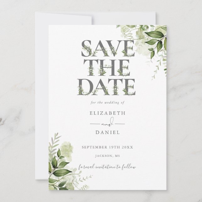Grönt blomster typografi QR-kod bröllop Spara Datumet (Framsida)