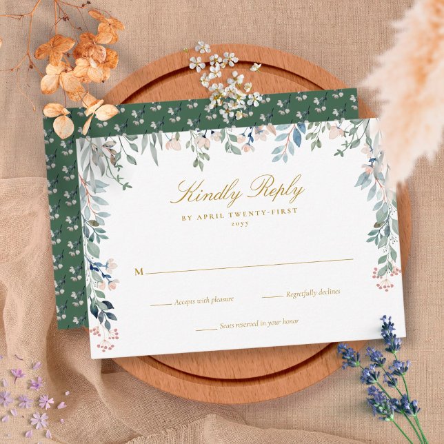 Grönt blomster vilda blommor bröllop OSA kort (Greenery Floral Wildflowers Wedding RSVP Card)