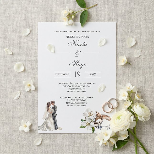 Grönt blomsterarrangemang med ring Spansk Bröllop Inbjudningar (Skapare uppladdad)