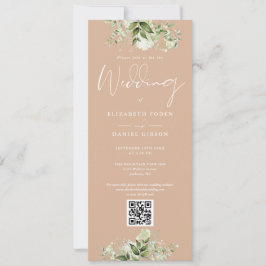 Grönt blomsterarrangemang Tan QR-kod Bröllop Inbjudningar