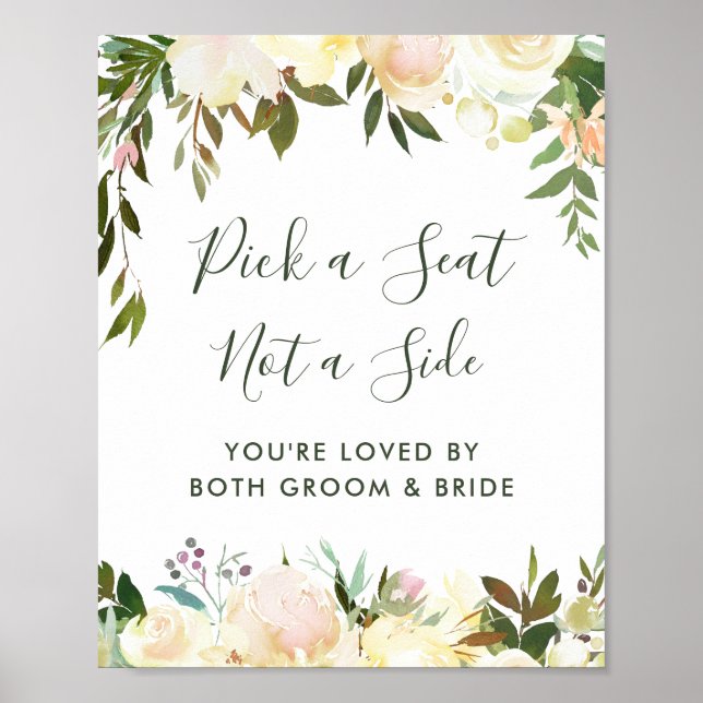 Grönt blomsterbröllop Ceremoni Välj en plats skylt (Framsidan)