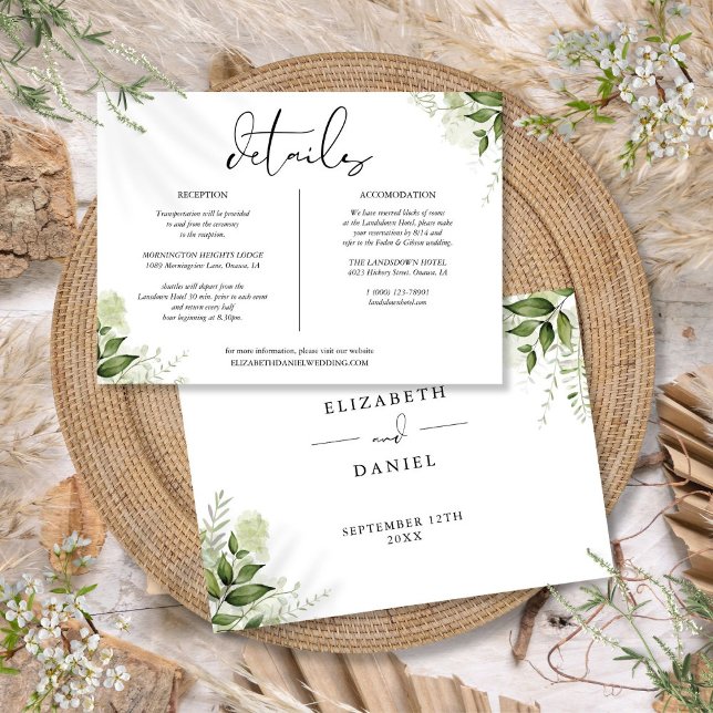 Grönt blomsterbröllop detaljer informationskort inbjudningar (Greenery Floral Wedding Details Information Card)