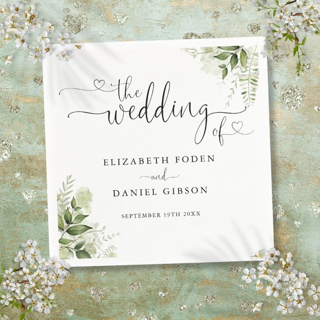 Grönt blomsterhjärta script Bröllop Pappersservett (Greenery Floral Heart Script Wedding Napkins)