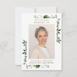 Grönt blomsterlik minnesgudstjänst fotokort