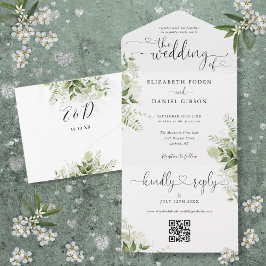 Grönt blomsterliknande script-hjärtan QR-kod bröll