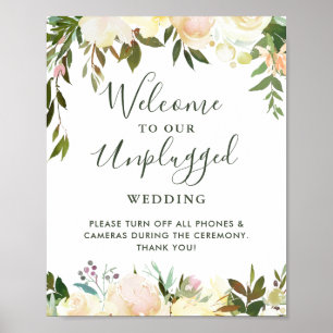 Grönt blomsterlöst vigselskylt för bröllop utan te poster