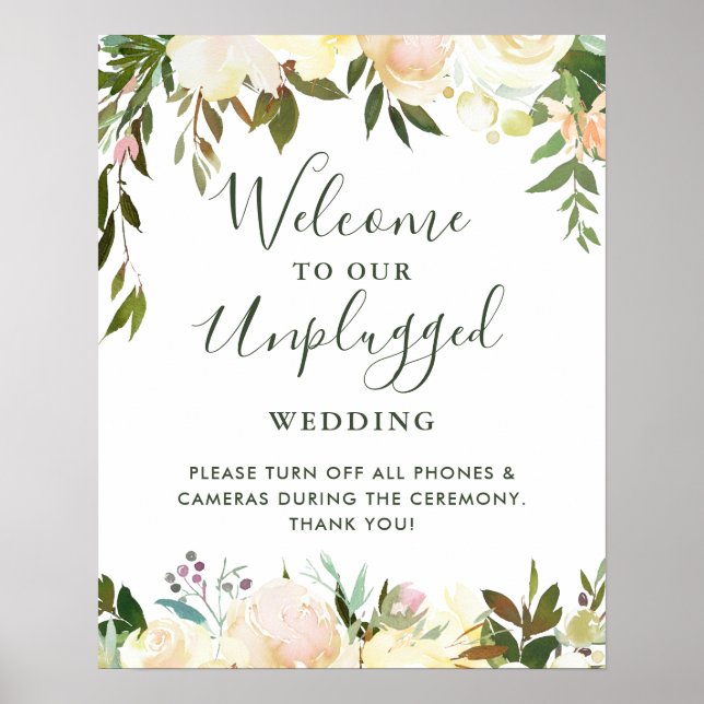 Grönt blomsterlöst vigselskylt för bröllop utan te poster (Framsidan)