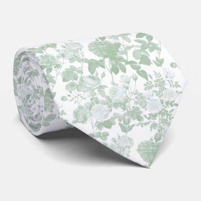 Grönt blomstermönster med rosor i fransk chinoiser slips (Rullad)