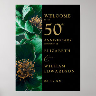 Grönt blomstermönster Svart Guld 50-årsjubileumssk Poster