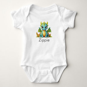 Grönt Blue Baby Dragon Fantasy Art Bodykostym T Shirt