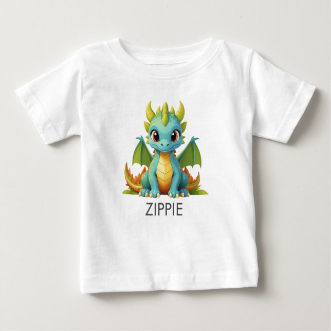 Grönt Blue Baby Dragon Personlig Baby T-Shirt (Framsida)