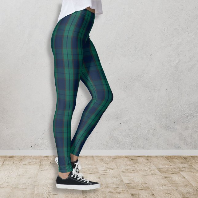 Grönt Blue Black Watch Play Scottish Tartan Leggings (Skapare uppladdad)