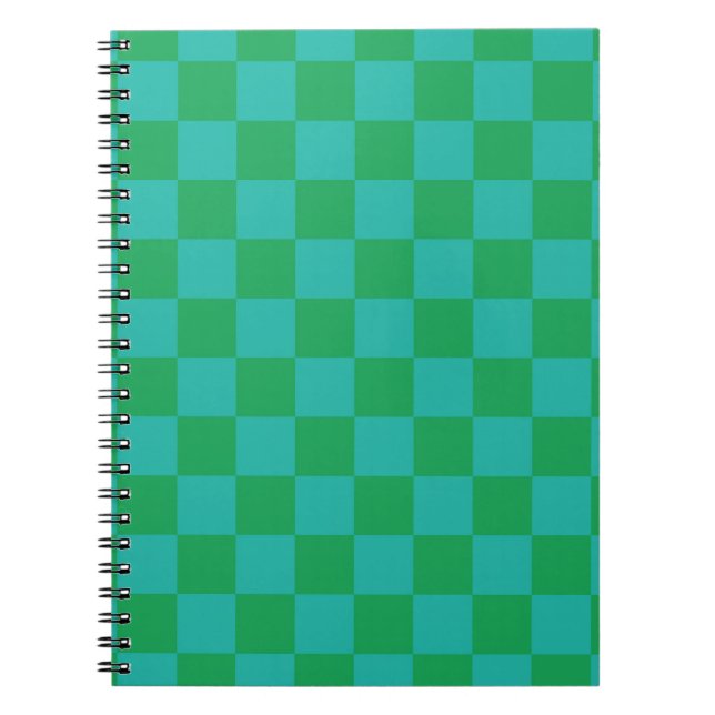 Grönt Blue Checkered Gingham Mönster Anteckningsbok (Framsidan)