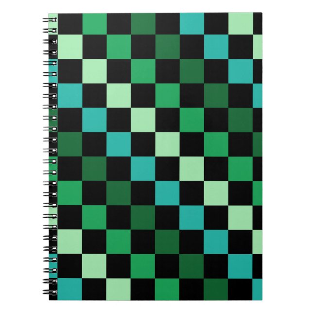 Grönt Blue Checkered Gingham Mönster Anteckningsbok (Framsidan)
