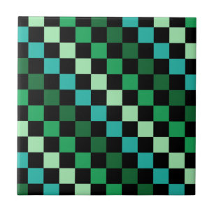 Grönt Blue Checkered Gingham Mönster Kakelplatta