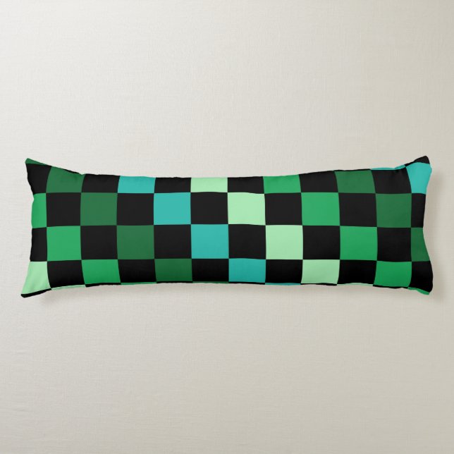 Grönt Blue Checkered Gingham Mönster Kroppskudde (Framsidan)