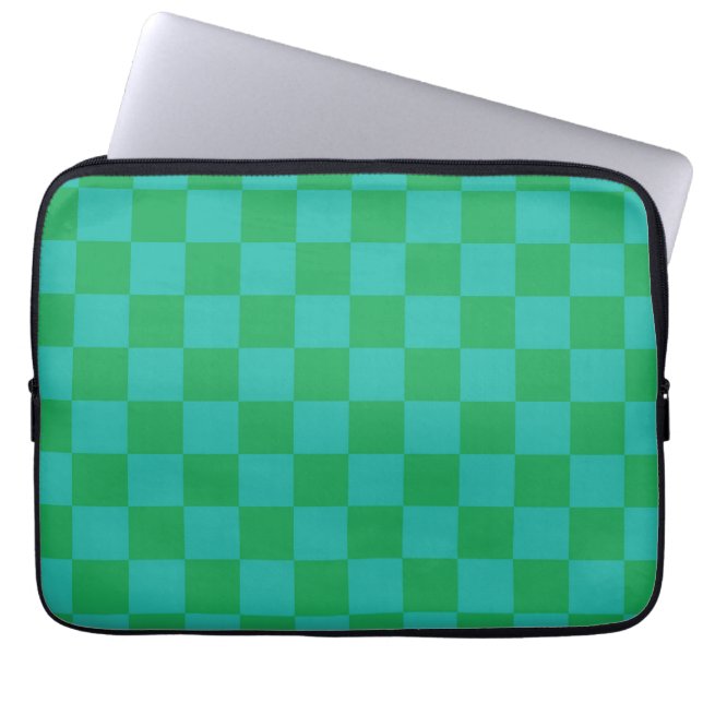 Grönt Blue Checkered Gingham Mönster Laptop Fodral (Framsidan)
