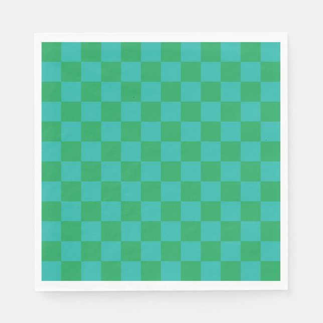 Grönt Blue Checkered Gingham Mönster Pappersservett (Framsidan)