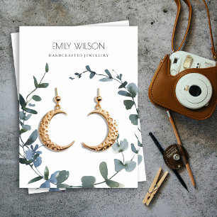 GRÖNT BLUE COIN EUCALYPTUS FOLIAGE EARRING VISNING VISITKORT